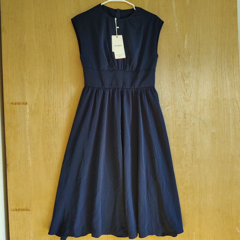 JJ House Women's Chiffon Dress Size 12 New with Tags Navy Blue Wedding Guest